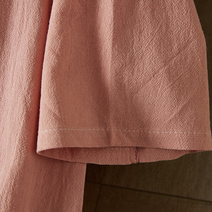 Buddha Stones Vintage Embroidery Frog-button Half Sleeve High Waist Cotton Linen Women's Midi Dress - image 15