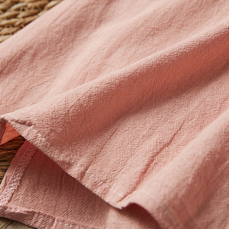 Buddha Stones Vintage Embroidery Frog-button Half Sleeve High Waist Cotton Linen Women's Midi Dress - image 17