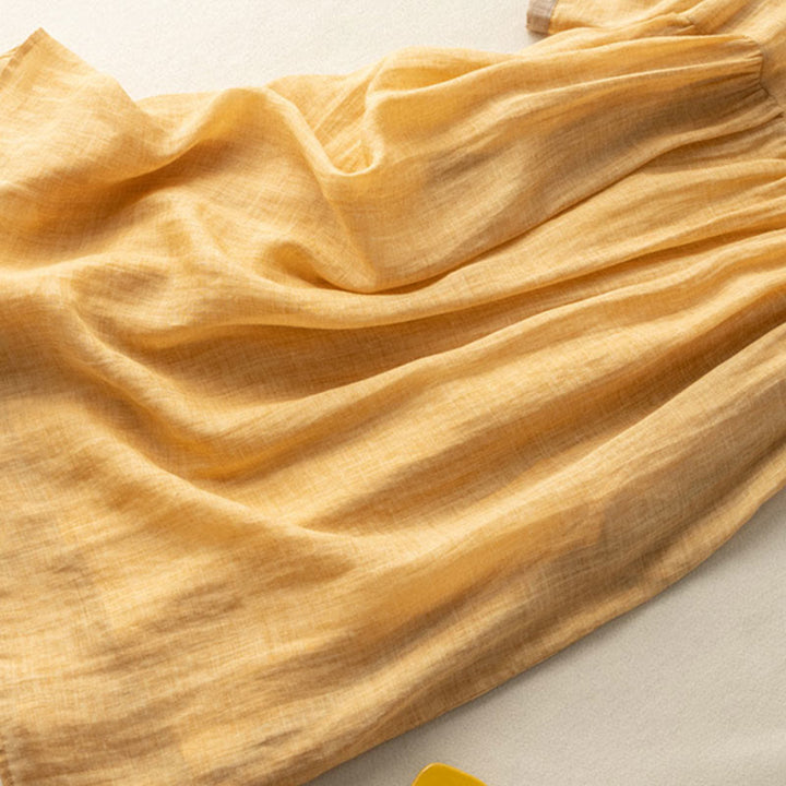 Buddha Stones Spring Ethnic Embroidery Half Sleeve Cotton Linen Women's Midi Dress - image 5