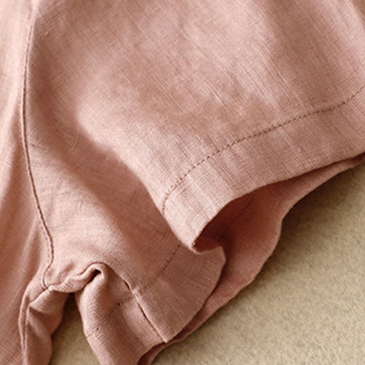 Buddha Stones Casual Plain Button Crew Ruffle Neck Short Sleeve Cotton Linen Women's Midi Dress - image 18