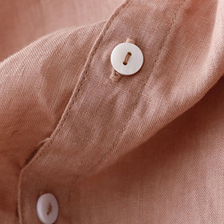 Buddha Stones Casual Plain Button Crew Ruffle Neck Short Sleeve Cotton Linen Women's Midi Dress - image 16