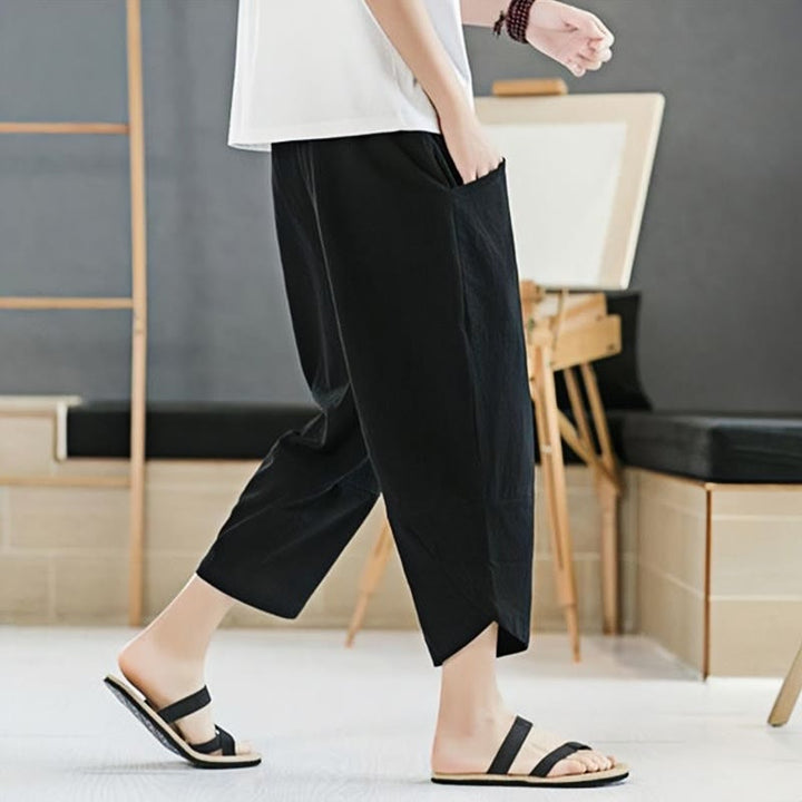 Buddha Stones Summer Men's Solid Color 7-8 Length Cotton Linen Drawstring Pants With Pockets - image 10