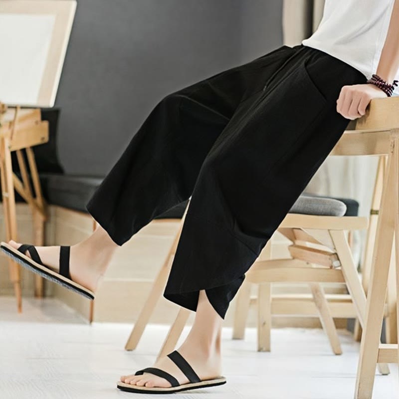 Buddha Stones Summer Men's Solid Color 7-8 Length Drawstring Pants With Pockets - image 11