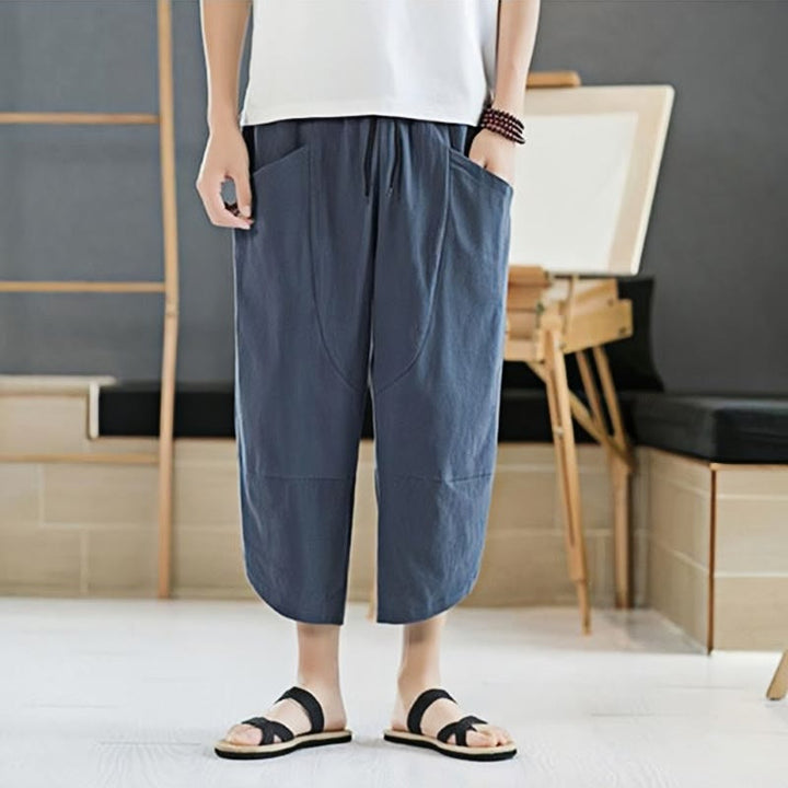 Buddha Stones Summer Men's Solid Color 7-8 Length Drawstring Pants With Pockets - image 22