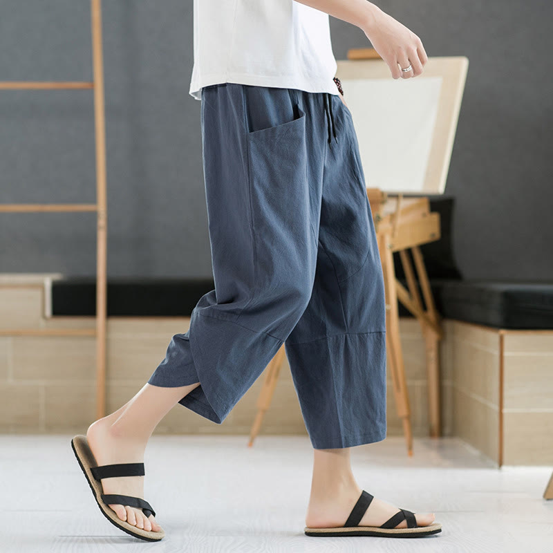 Buddha Stones Summer Men's Solid Color 7-8 Length Drawstring Pants With Pockets - image 25
