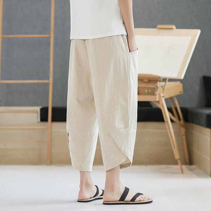 Buddha Stones Summer Men's Solid Color 7-8 Length Drawstring Pants With Pockets - image 37