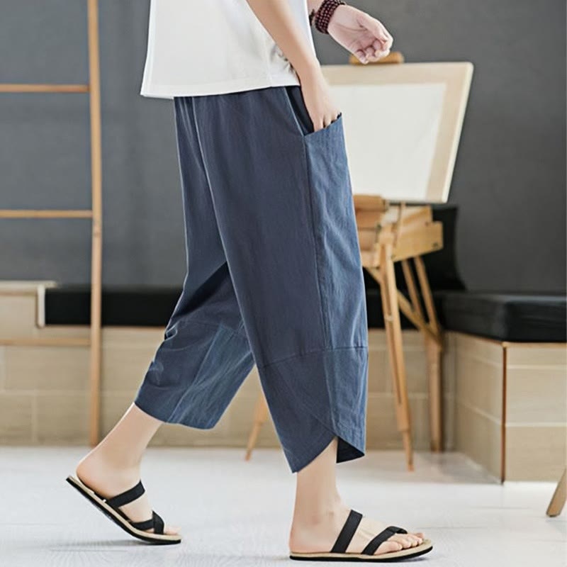 Buddha Stones Summer Men's Solid Color 7-8 Length Drawstring Pants With Pockets - image 24