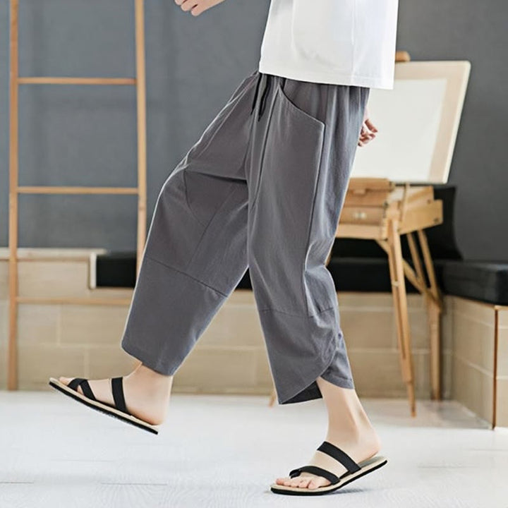 Buddha Stones Summer Men's Solid Color 7-8 Length Cotton Linen Drawstring Pants With Pockets - image 17