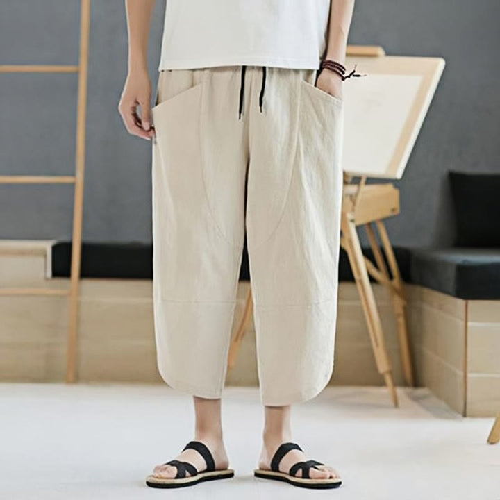 Buddha Stones Summer Men's Solid Color 7-8 Length Cotton Linen Drawstring Pants With Pockets - image 36