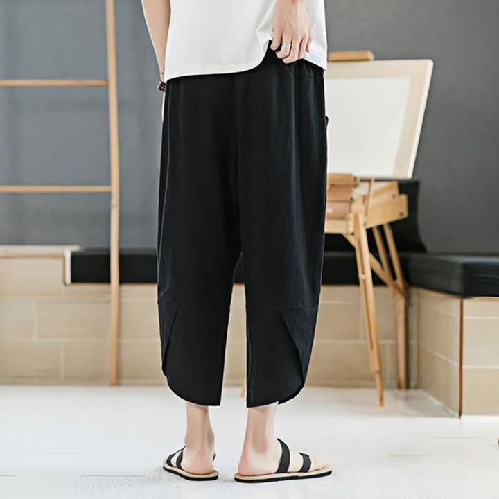 Buddha Stones Summer Men's Solid Color 7-8 Length Drawstring Pants With Pockets - image 8