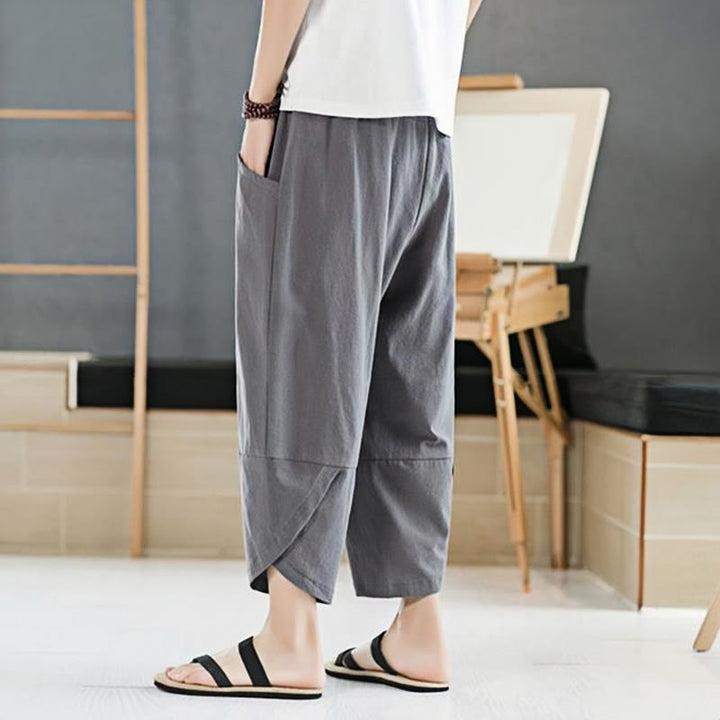 Buddha Stones Summer Men's Solid Color 7-8 Length Cotton Linen Drawstring Pants With Pockets - image 15