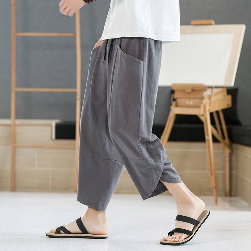 Buddha Stones Summer Men's Solid Color 7-8 Length Drawstring Pants With Pockets - image 18