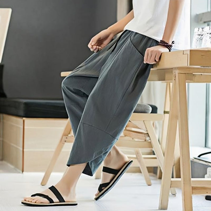 Buddha Stones Summer Men's Solid Color 7-8 Length Cotton Linen Drawstring Pants With Pockets - image 5