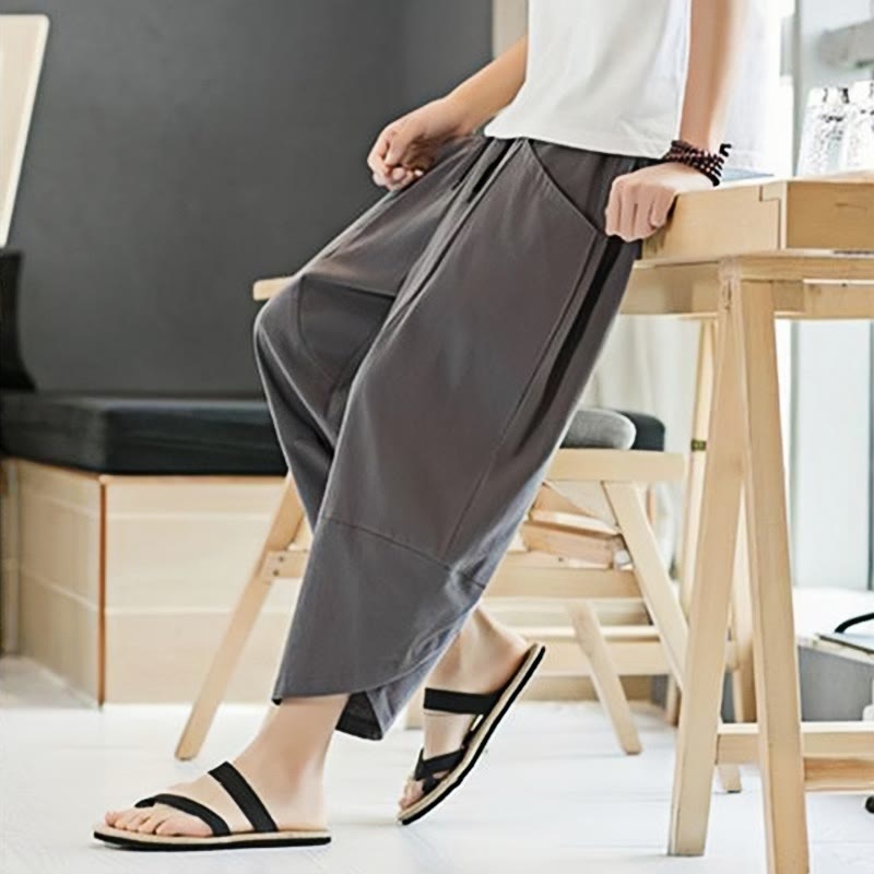 Buddha Stones Summer Men's Solid Color 7-8 Length Drawstring Pants With Pockets - image 20