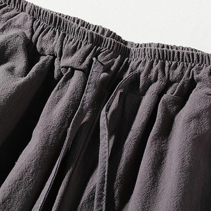 Buddha Stones 2Pcs Plain Notched Collar T-Shirt Wide Leg Shorts With Pockets Men's Meditation Cloth Set - image 12