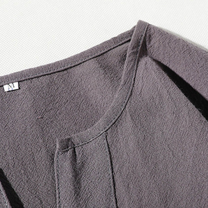 Buddha Stones 2Pcs Plain Notched Collar T-Shirt Wide Leg Shorts With Pockets Men's Meditation Cloth Set - image 5