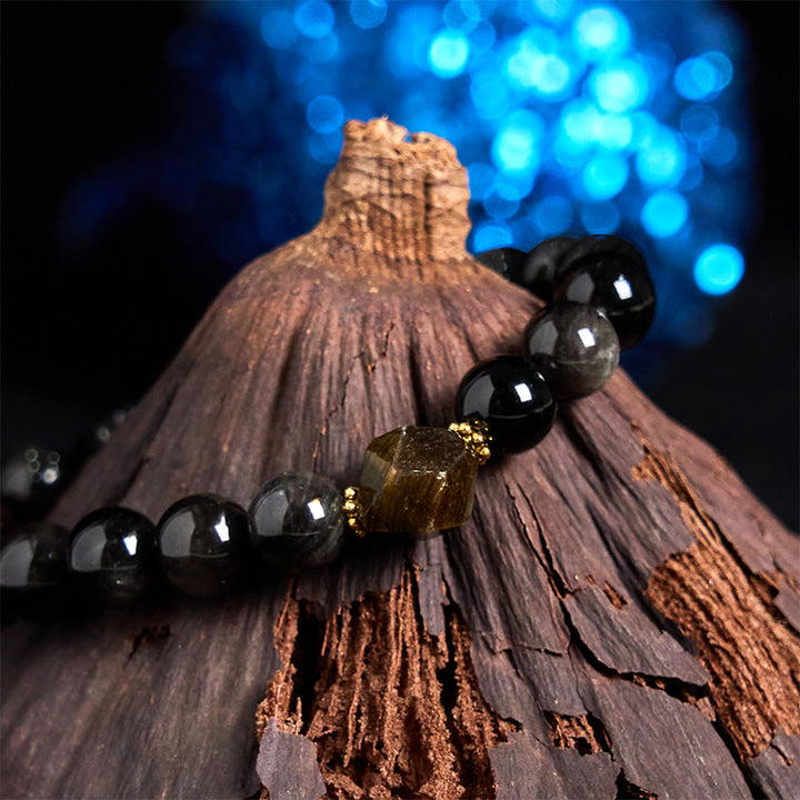 Buddha Stones Natural Silver Sheen Obsidian Beads Cute Cat Soothing Bracelet - image 8