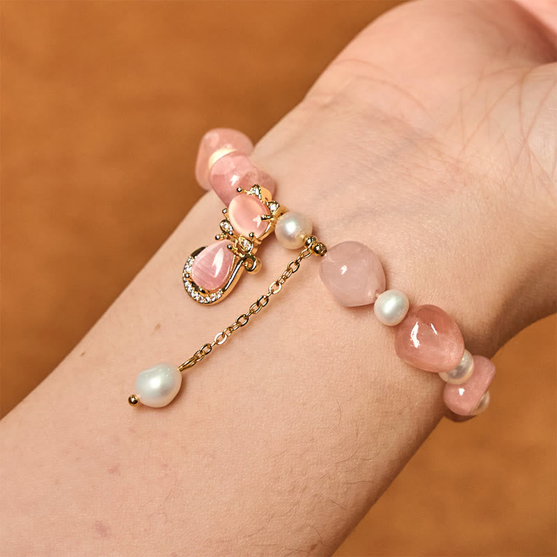 Buddha Stones Natural Strawberry Quartz Pearl Cat Positive Bracelet - image 4