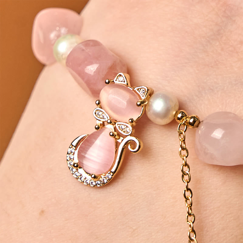 Buddha Stones Natural Strawberry Quartz Pearl Cat Positive Bracelet - image 3