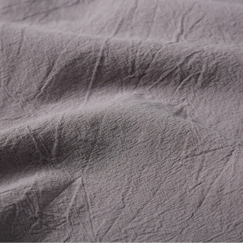 Buddha Stones 2Pcs Plain Notched Collar Short Sleeve T-Shirt Shorts With Pockets Cotton Linen Men's Meditation Cloth Set - image 18