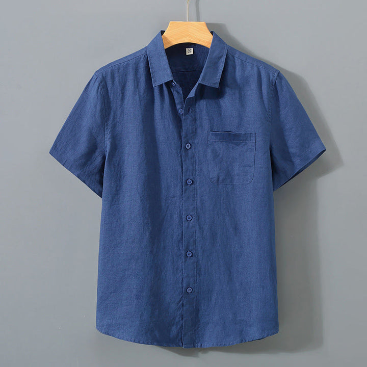 Buddha Stones Summer Casual Pure Color Button Cotton Men's Short Sleeve Shirt WIth Pocket - MidnightBlue - US/UK/AU42，EU52 (4XL) - image 8