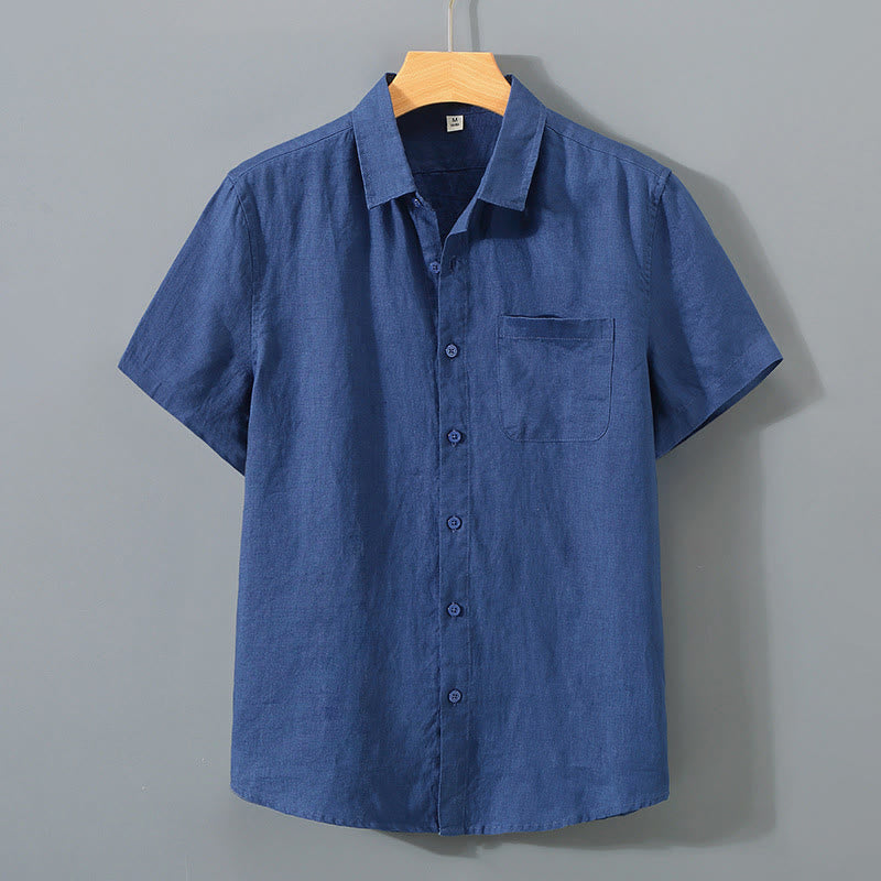 Buddha Stones Summer Casual Pure Color Button Cotton Men's Short Sleeve Shirt WIth Pocket - MidnightBlue - US/UK/AU44，EU54 (4XL) - image 9
