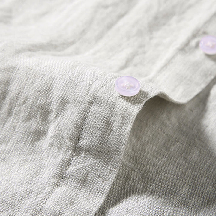 Buddha Stones Summer Casual Pure Color Button Cotton Men's Short Sleeve Shirt WIth Pocket - image 1