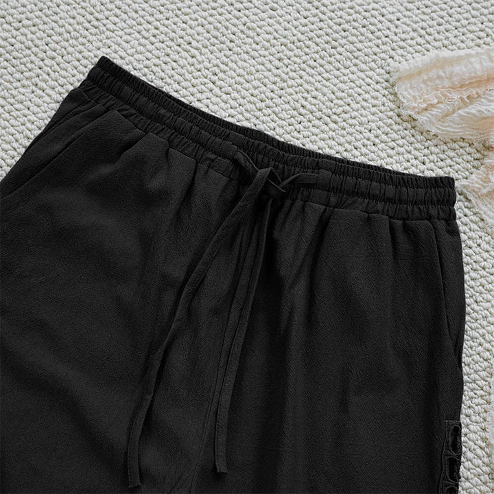 Buddha Stones Summer Plain Color Splicing Design Cotton Linen Women's Pants With Pockets - image 11