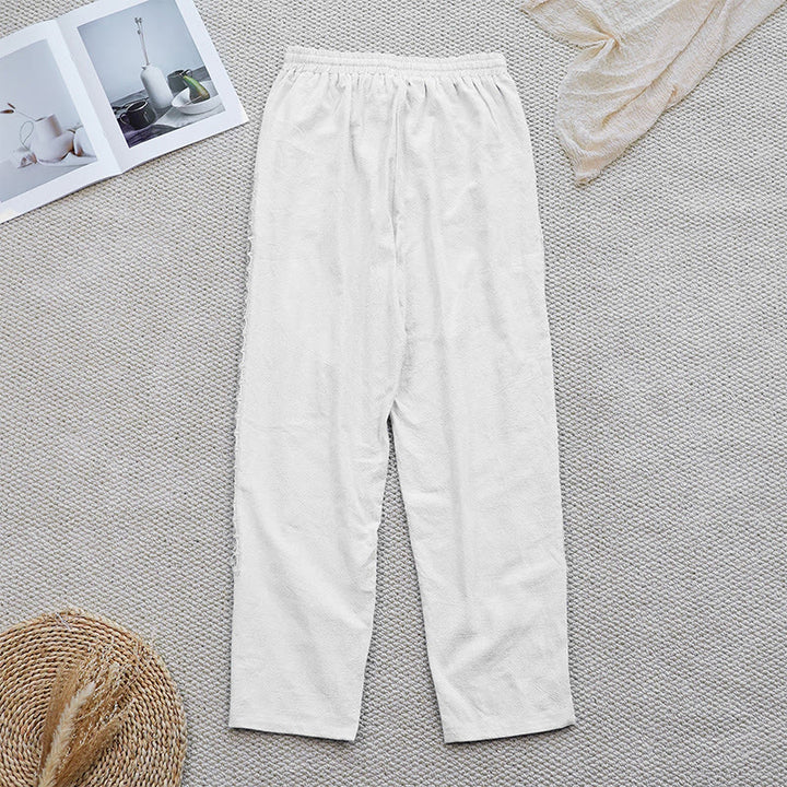 Buddha Stones Summer Plain Color Splicing Design Cotton Linen Women's Pants With Pockets - image 2