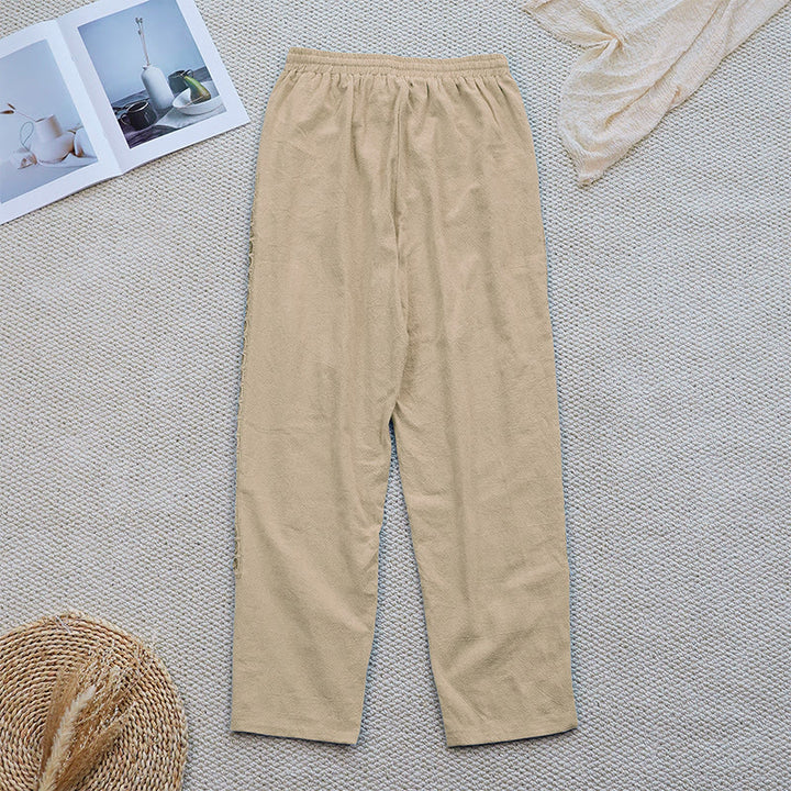 Buddha Stones Summer Plain Color Splicing Design Cotton Linen Women's Pants With Pockets - image 23