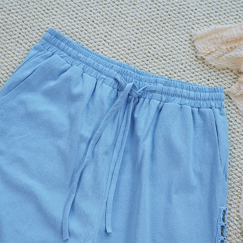 Buddha Stones Summer Plain Color Splicing Design Cotton Linen Women's Pants With Pockets - image 31