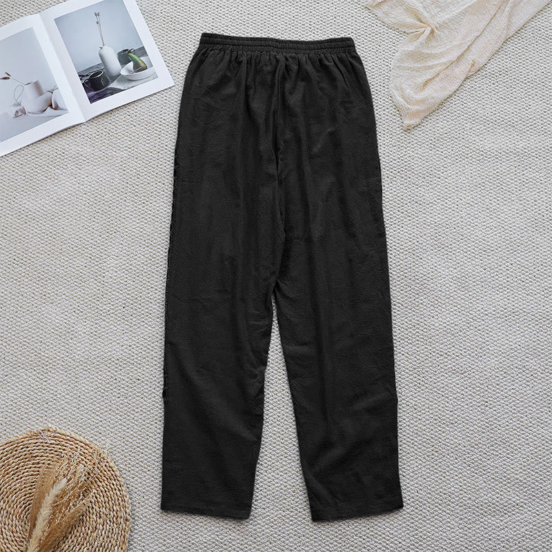 Buddha Stones Summer Plain Color Splicing Design Cotton Linen Women's Pants With Pockets - image 8