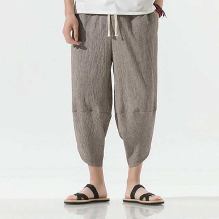 Buddha Stones Plain Simple Design Drawstring 7-8 Length Linen Men's Harem Pants With Pockets - image 36