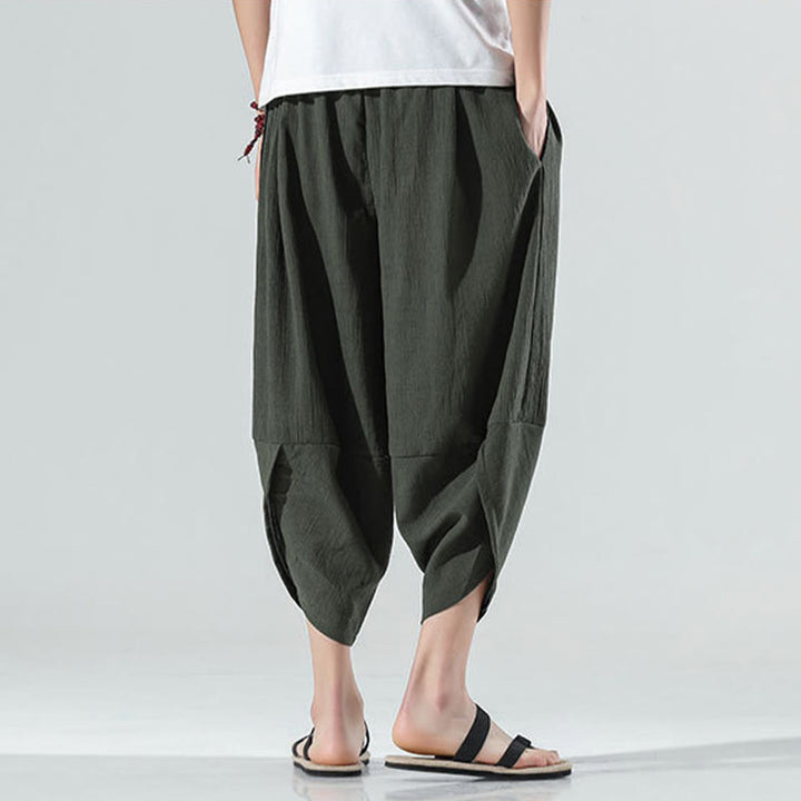 Buddha Stones Plain Simple Design Drawstring 7-8 Length Linen Men's Harem Pants With Pockets - image 24