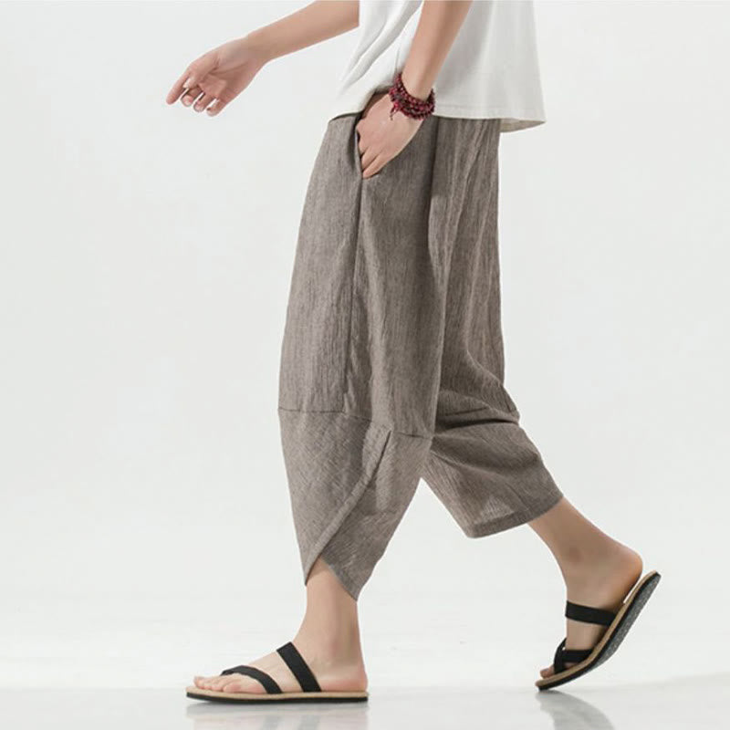 Buddha Stones Plain Simple Design Drawstring 7-8 Length Linen Men's Harem Pants With Pockets - RosyBrown - US/UK/AU46，EU56 (5XL) - image 35