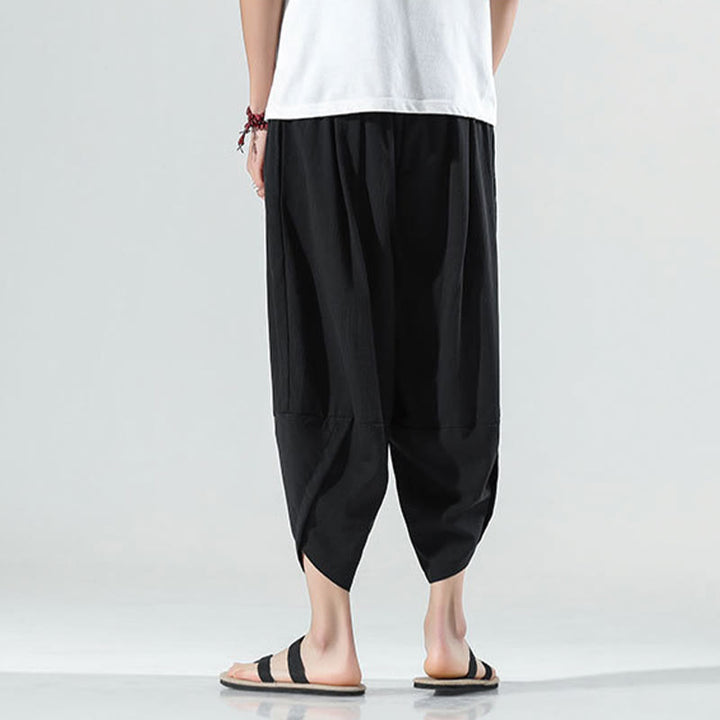 Buddha Stones Plain Simple Design Drawstring 7-8 Length Linen Men's Harem Pants With Pockets - image 9