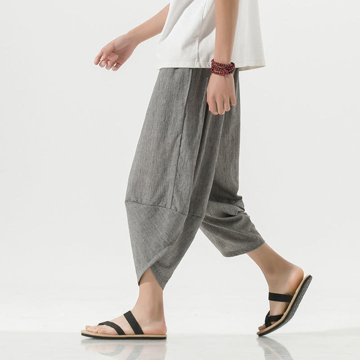 Buddha Stones Plain Simple Design Drawstring 7-8 Length Linen Men's Harem Pants With Pockets - DarkGray - US/UK/AU46，EU56 (5XL) - image 0