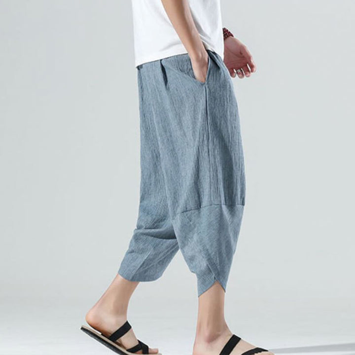 Buddha Stones Plain Simple Design Drawstring 7-8 Length Linen Men's Harem Pants With Pockets - image 15