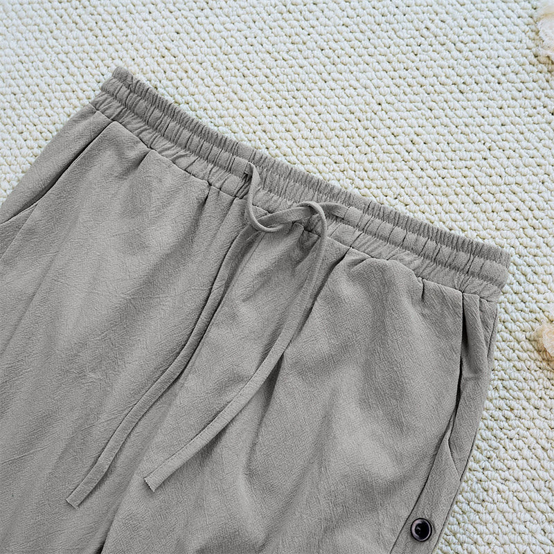 Buddha Stones Summer Plain Patchwork Design Drawstring Cotton Linen Women's Pants With Pockets - image 37