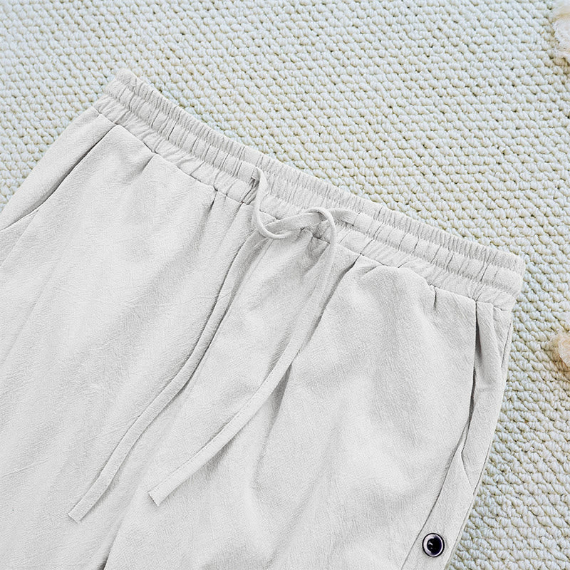 Buddha Stones Summer Plain Patchwork Design Drawstring Cotton Linen Women's Pants With Pockets - image 4