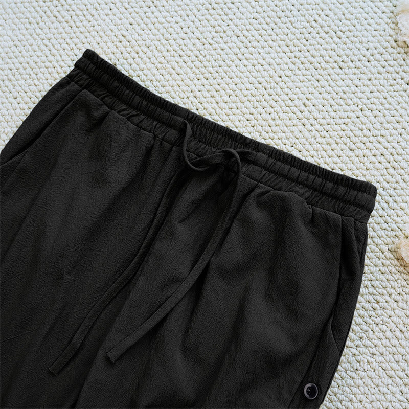 Buddha Stones Summer Plain Patchwork Design Drawstring Cotton Linen Women's Pants With Pockets - image 12