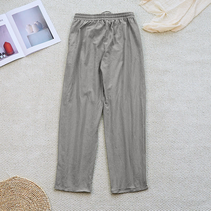 Buddha Stones Summer Plain Patchwork Design Drawstring Cotton Linen Women's Pants With Pockets - image 35