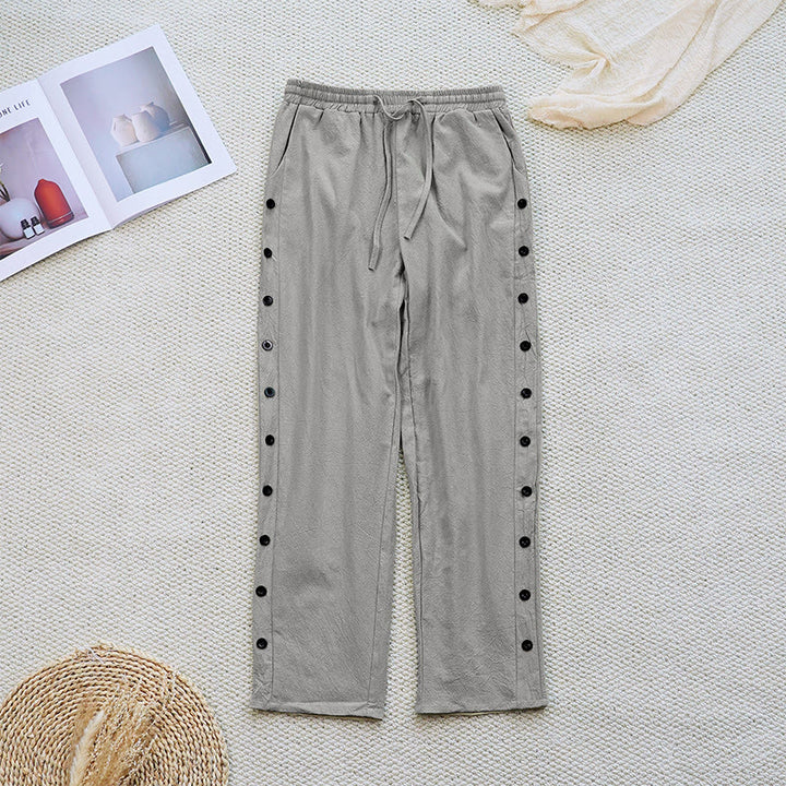 Buddha Stones Summer Plain Patchwork Design Drawstring Cotton Linen Women's Pants With Pockets - image 33