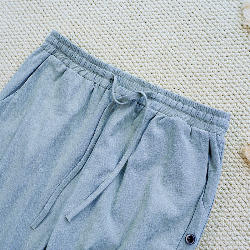 Buddha Stones Summer Plain Patchwork Design Drawstring Cotton Linen Women's Pants With Pockets - image 20