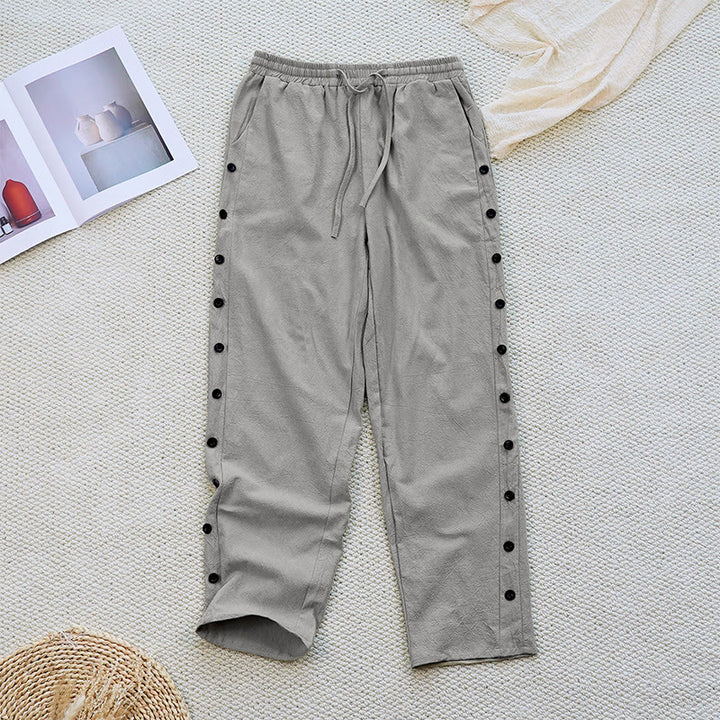 Buddha Stones Summer Plain Patchwork Design Drawstring Cotton Linen Women's Pants With Pockets - Gray - US12，UK/AU16，EU44 (2XL) - image 32