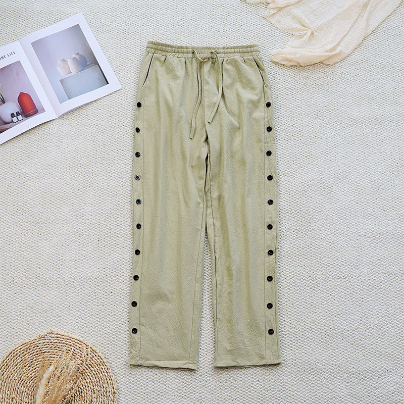 Buddha Stones Summer Plain Patchwork Design Drawstring Cotton Linen Women's Pants With Pockets - image 26