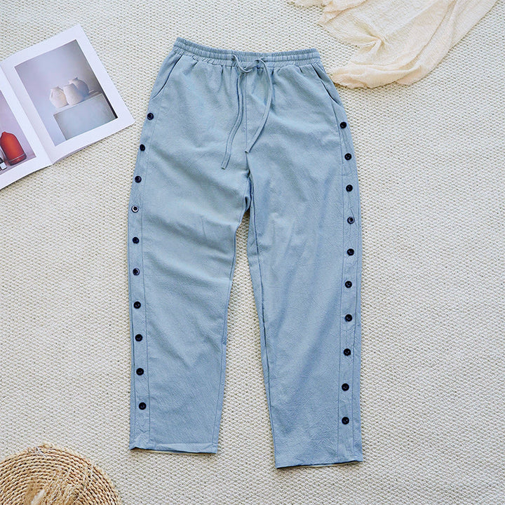 Buddha Stones Summer Plain Patchwork Design Drawstring Cotton Linen Women's Pants With Pockets - image 17