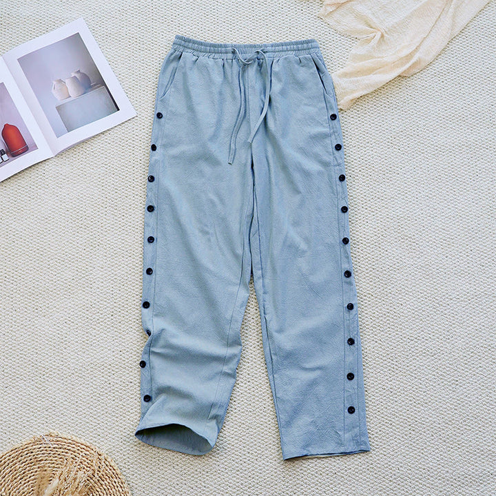 Buddha Stones Summer Plain Patchwork Design Drawstring Cotton Linen Women's Pants With Pockets - LightSkyBlue - US12，UK/AU16，EU44 (2XL) - image 16