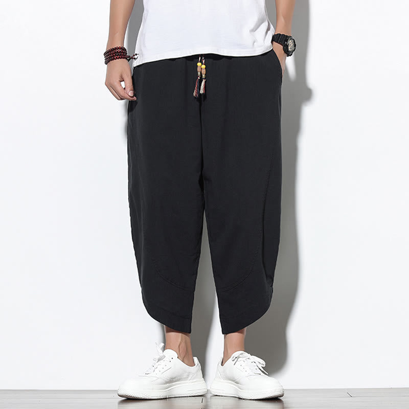 Buddha Stones Casual Summer Drawstring 7-8 Length Linen Men's Harem Pants With Pockets - image 18