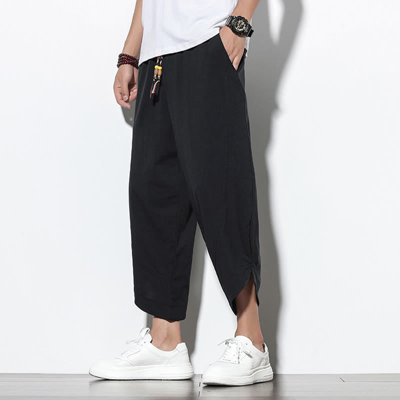 Buddha Stones Casual Summer Drawstring 7-8 Length Linen Men's Harem Pants With Pockets - image 23